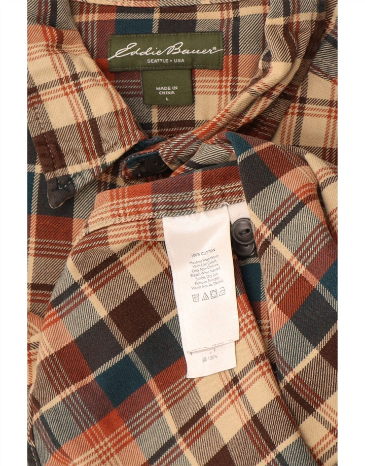 Eddie Bauer Camicia da uomo in flanella di cotone a quadri beige grande