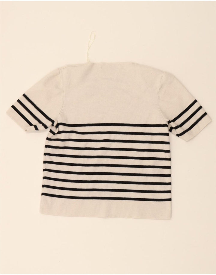 MARKS & SPENCER Womens Crop Boat Neck Jumper Sweater UK 14 Medium White Vintage Marks & Spencer and Second-Hand Marks & Spencer from Messina Hembry 
