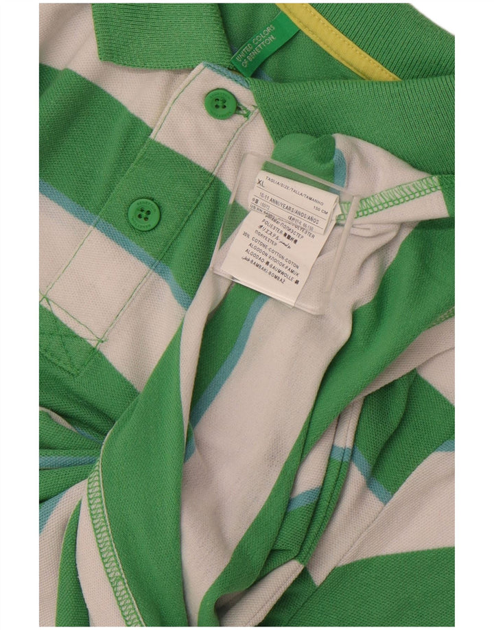 Polo BENETTON Bambino 10-11 Anni XL Poliestere Rigato Verde