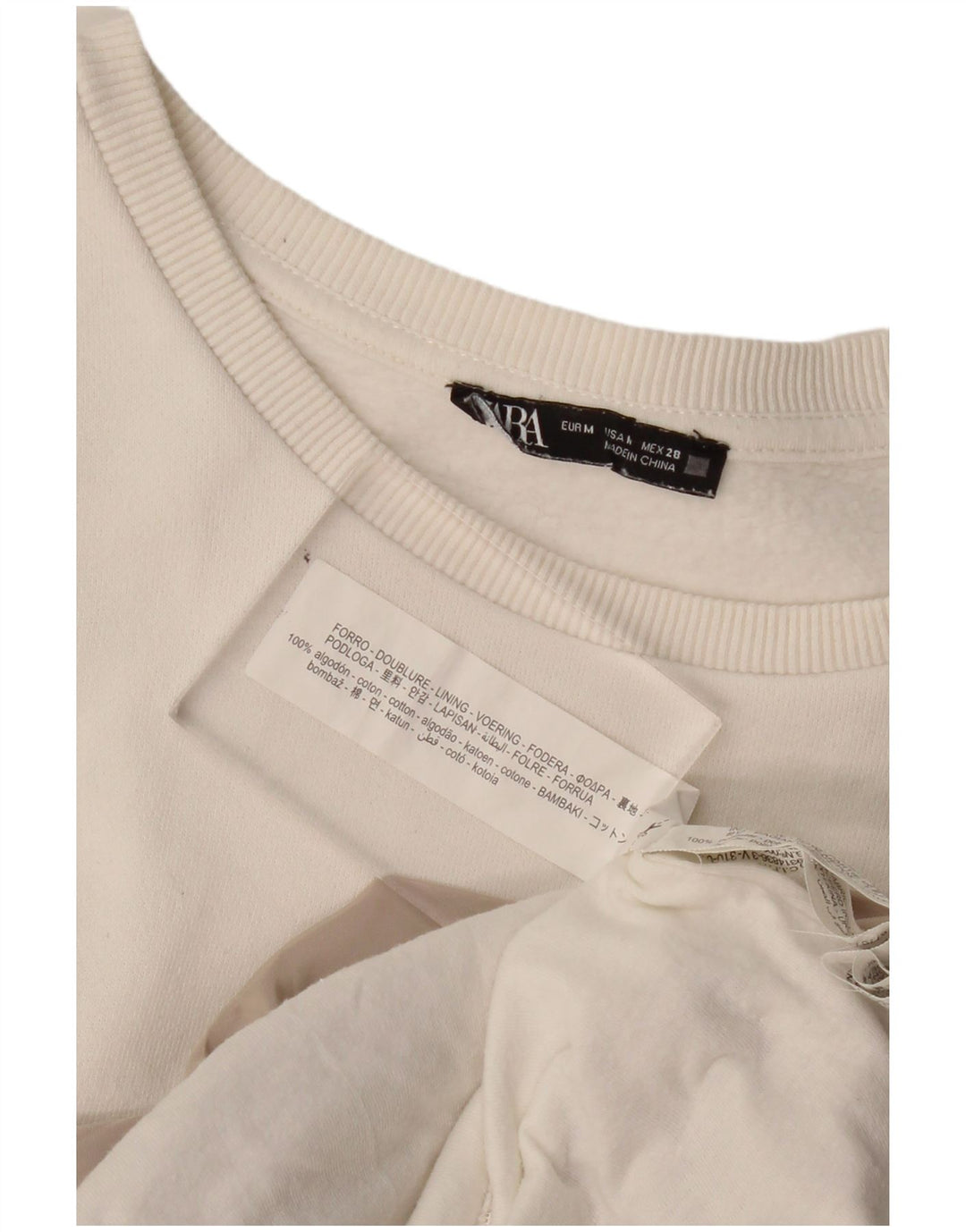 Felpa da Donna ZARA Maglione UK 12 Cotone a blocchi di colore bianco sporco medio