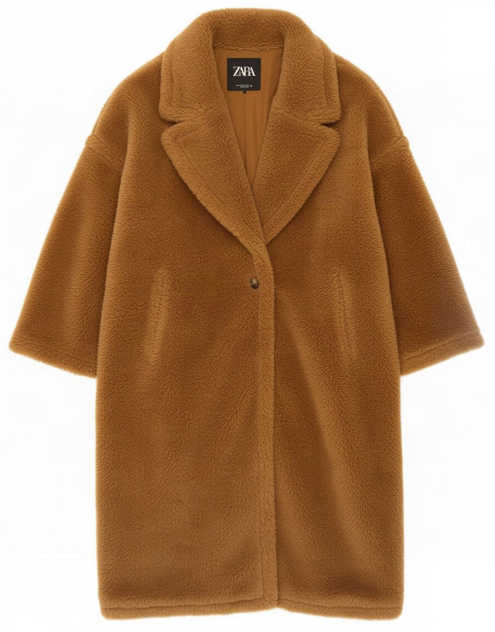 Soprabito oversize con orsetto da donna Zara UK 14 Poliestere marrone medio