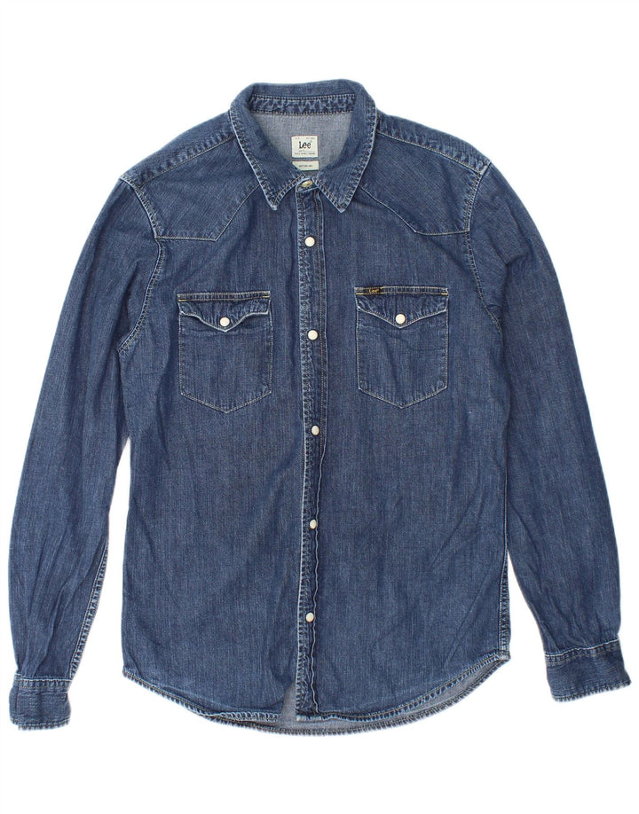 Camicia di jeans da uomo LEE in cotone blu navy medio