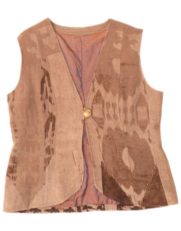 Vintage Womens Abstract Pattern Waistcoat UK 14 Medium Beige