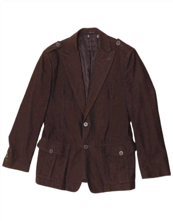 Giacca blazer militare a 2 bottoni da uomo Zara EU 54 XL cotone marrone