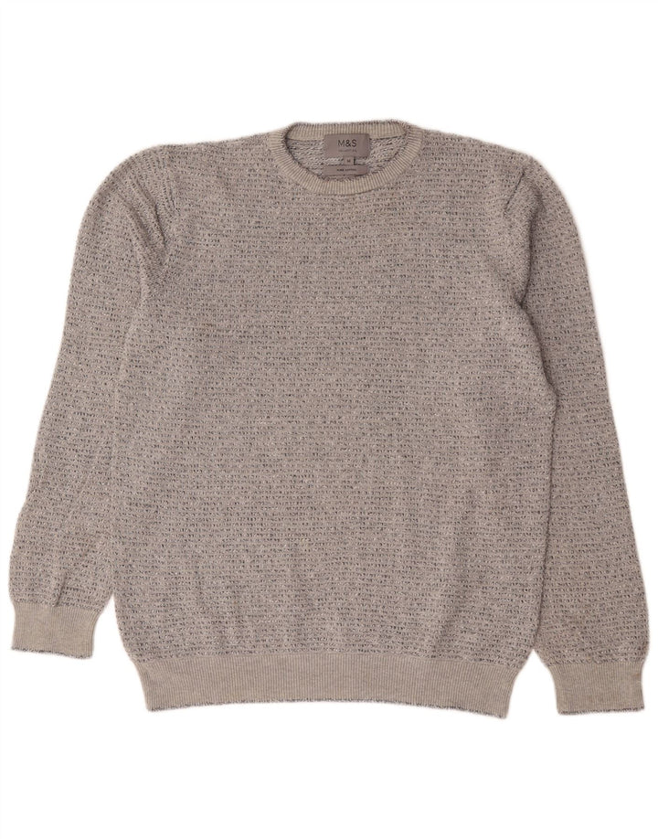 Maglione maglione girocollo da uomo Marks & Spencer in cotone screziato grigio medio
