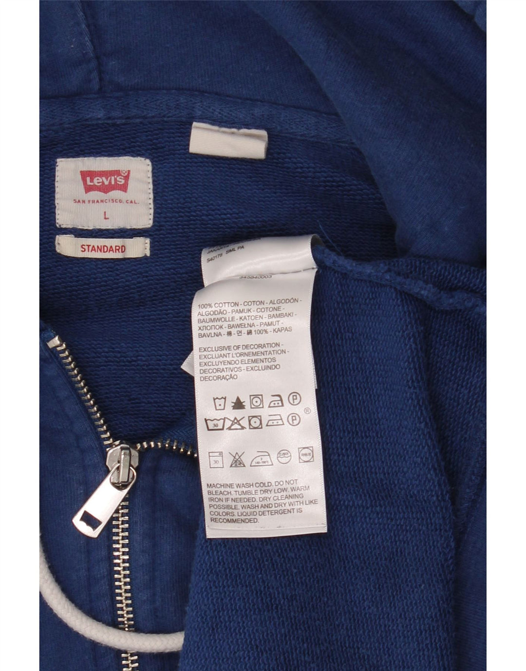 Maglione con cappuccio e zip standard da uomo Levi's, grande, in cotone blu