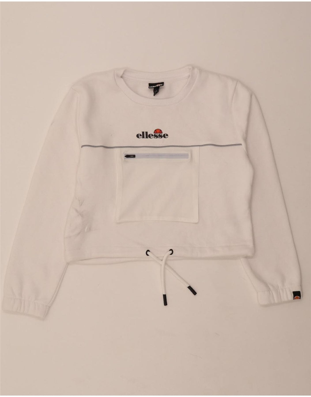 ELLESSE Womens Oversized Crop Graphic Sweatshirt Jumper UK 10 Small White