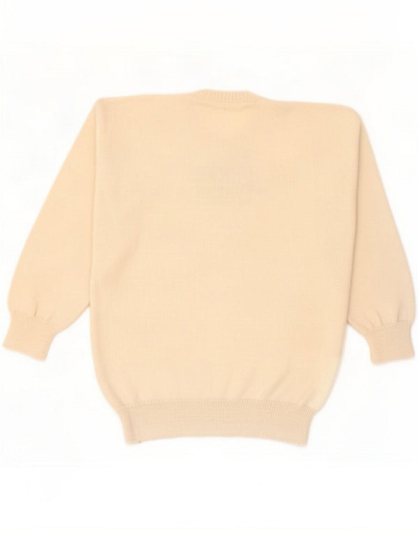 Maglione maglione girocollo da donna vintage UK 16 Large Beige Colourblock