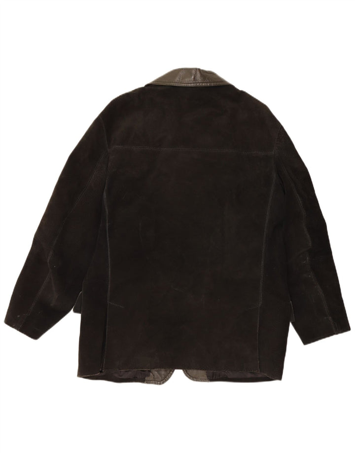 Giacca blazer vintage da uomo in pelle scamosciata a 3 bottoni UK 38 media nera