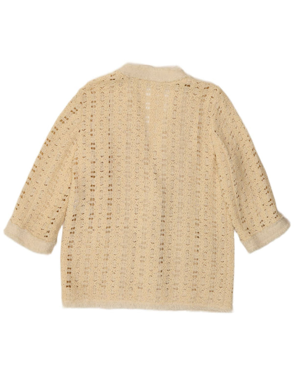 Maglione cardigan all'uncinetto con maniche a 3/4 Zara da donna UK 16 grande cotone beige