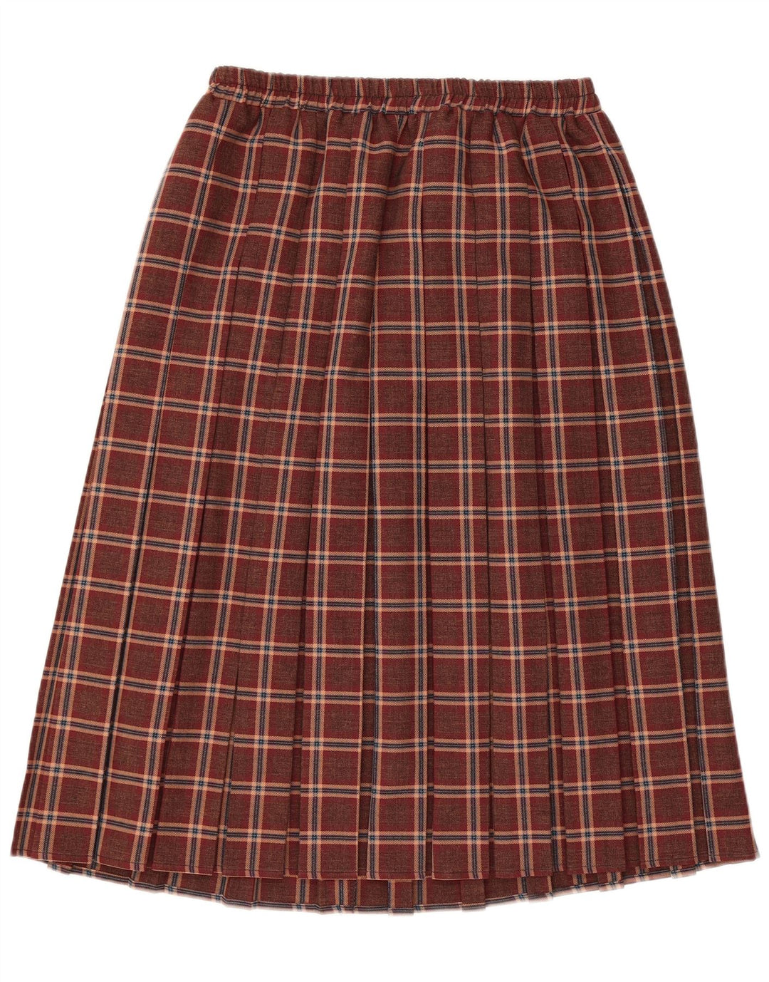 Gonna a trapezio da donna vintage grande W32 in poliestere a quadri bordeaux