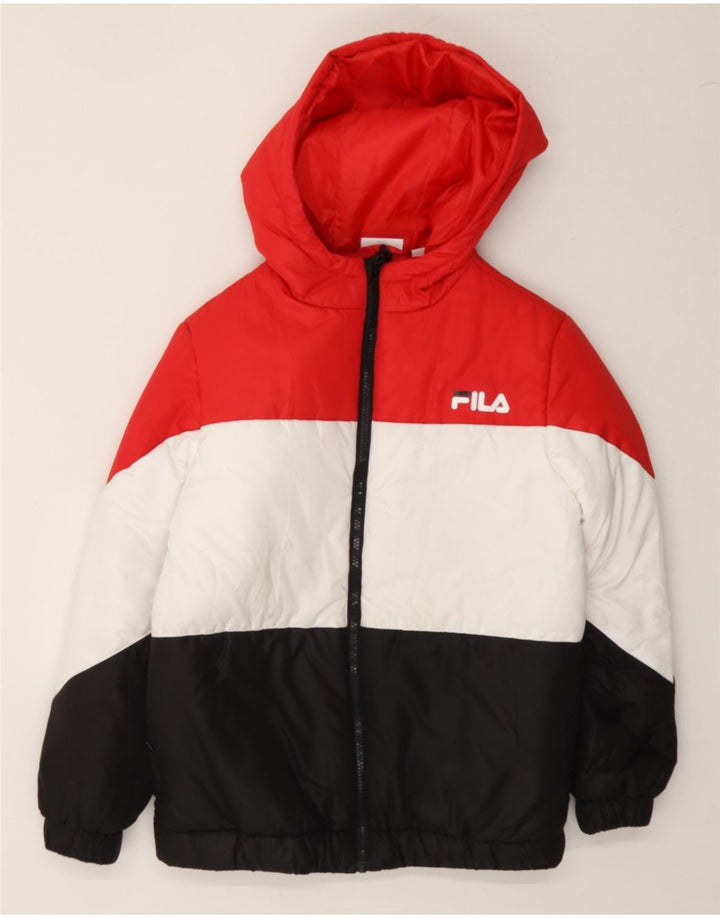 FILA Womens Oversized Padded Jacket UK 4 XS Multicoloured Colourblock Vintage Fila and Second-Hand Fila from Messina Hembry 