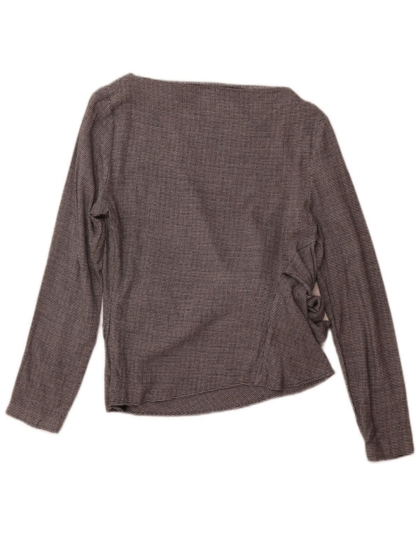 ZARA Camicetta a Maniche Lunghe da Donna Top UK 12 Viscosa Pied De Poule Grigio Medio