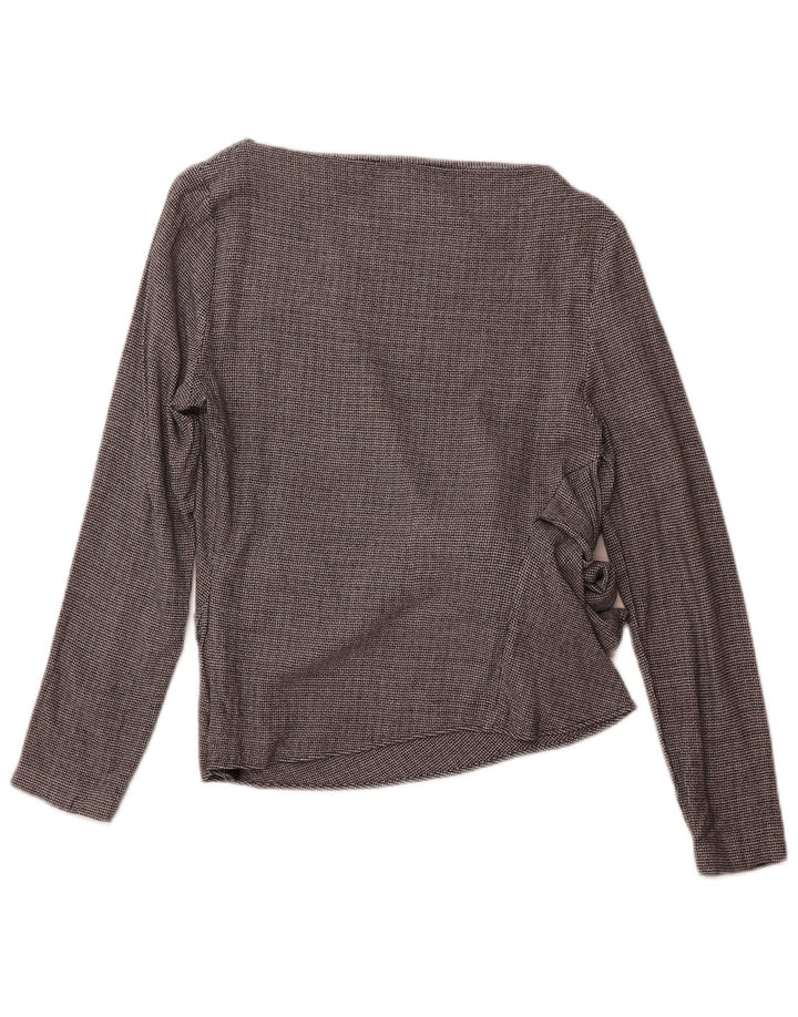 ZARA Camicetta a Maniche Lunghe da Donna Top UK 12 Viscosa Pied De Poule Grigio Medio