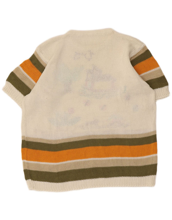 Maglione vintage da donna con scollo a barca con grafica UK 14 a righe bianche medie