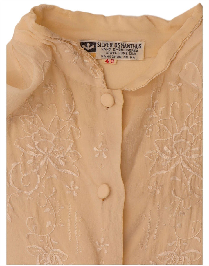 Camicetta camicia vintage da donna EU 40 Seta floreale beige medio