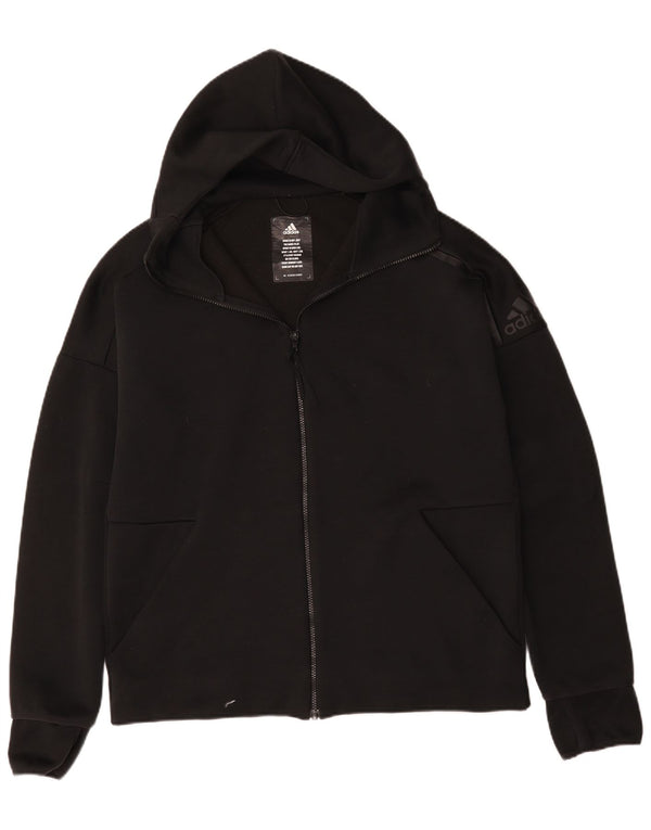 Maglione con cappuccio e zip da uomo Adidas grande in poliestere nero
