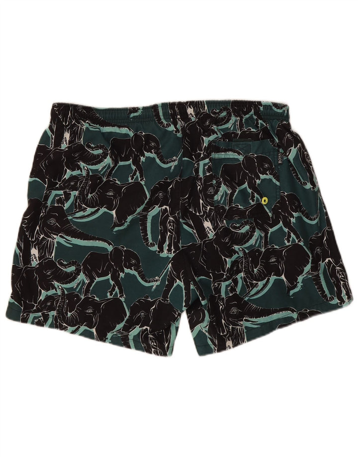 Pantaloncini da bagno da uomo Hugo Boss verde medio con stampa animalier