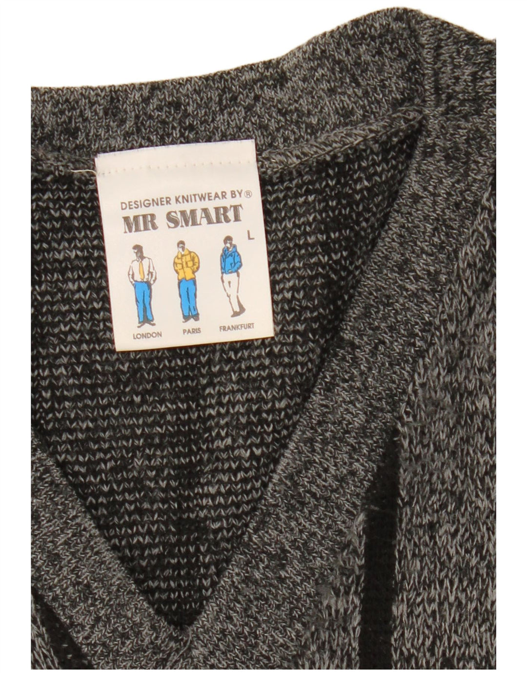 Maglione vintage da uomo con scollo a V, grande grigio a rombi/acrilico con diamanti