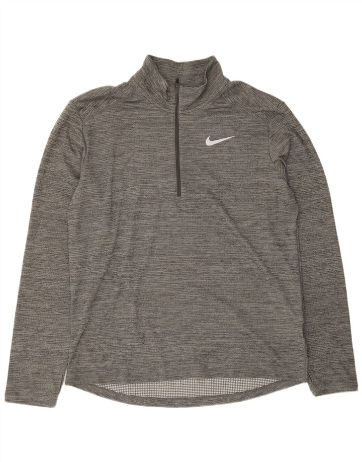 Maglia da ginnastica Nike Dri Fit con zip e collo da uomo, grande, grigia screziata