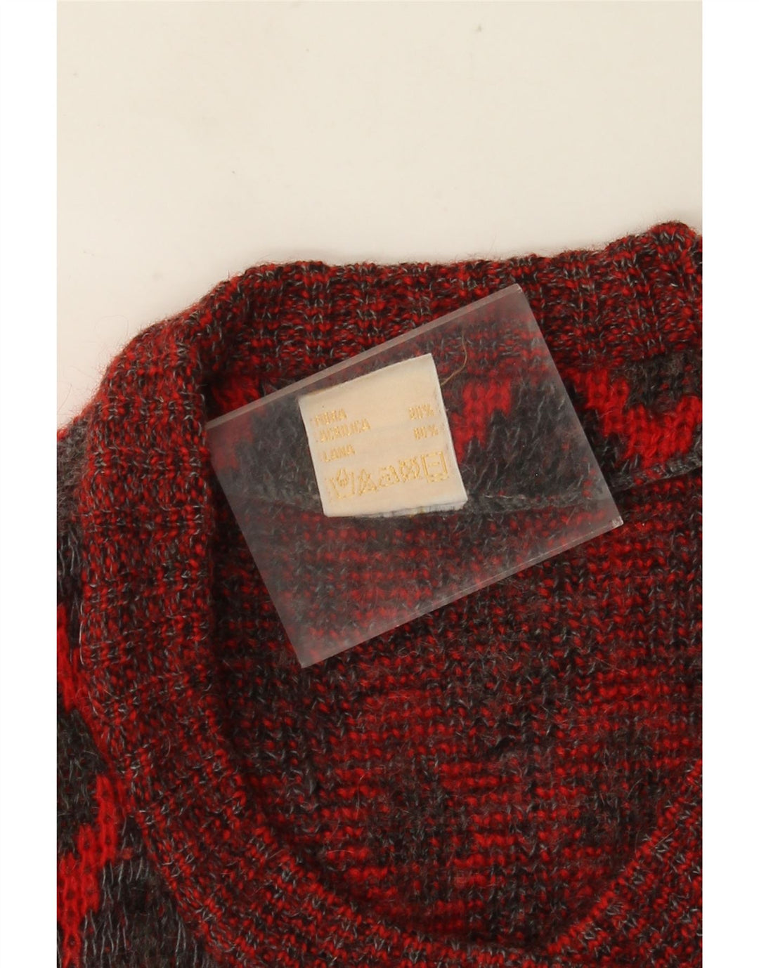 Maglione cardigan oversize da donna VINTAGE UK 16 Lana geometrica rossa grande