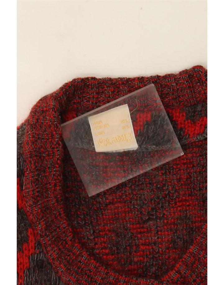 Maglione cardigan oversize da donna VINTAGE UK 16 Lana geometrica rossa grande