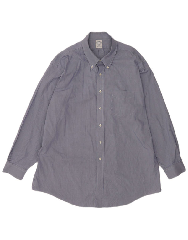 Camicia da uomo slim fit Brooks Brothers taglia 18 4/5 2XL cotone pied de poule blu