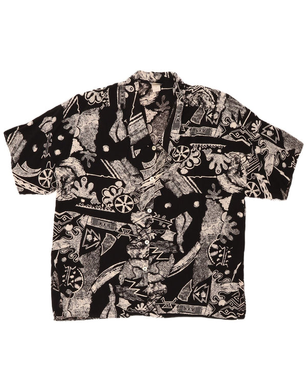 Camicia a maniche corte oversize da donna VINTAGE IT 46 Large Nera geometrica