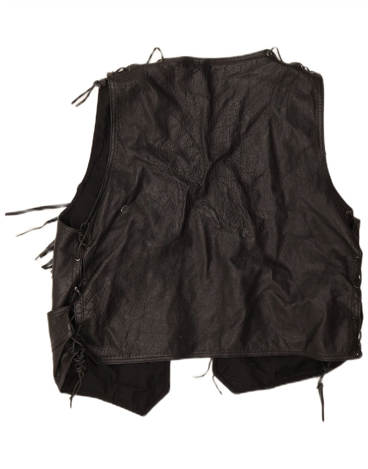 Gilet in pelle da donna vintage UK 20 2XL Pelle nera