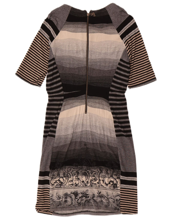 DESIGUAL Womens Sheath Dress UK 14 Large Grey Striped