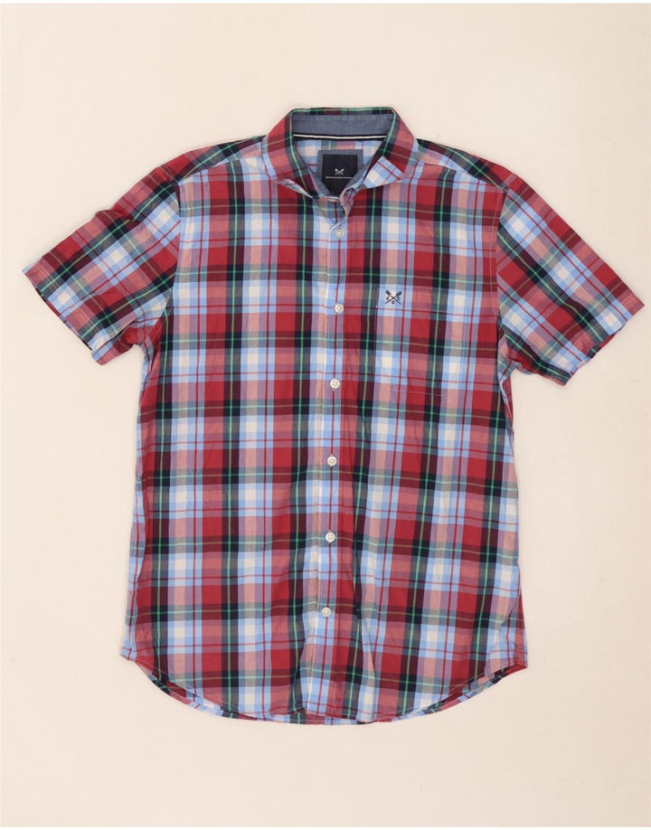 CREW CLOTHING Camicia da uomo a maniche corte in cotone a quadri blu medio