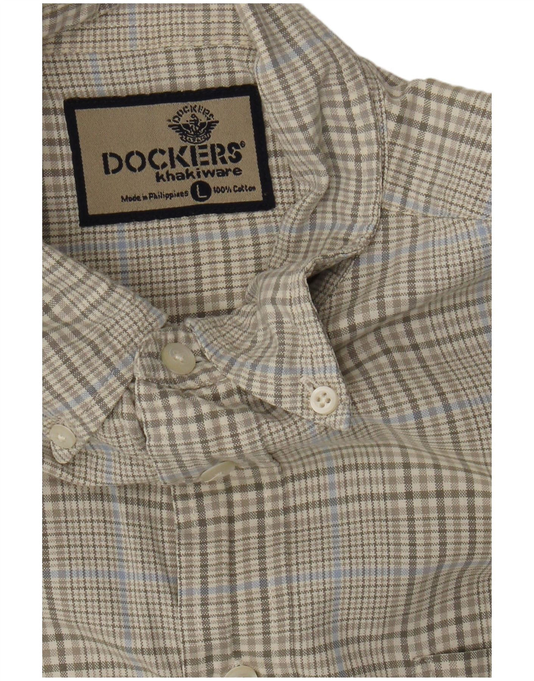 Camicia da uomo a maniche corte Dockers in cotone a quadri kaki grande