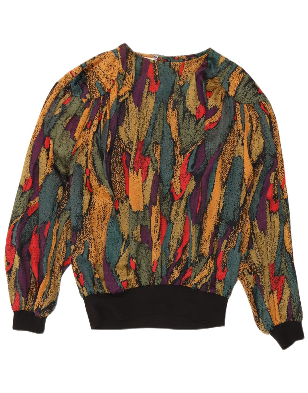 Top camicetta vintage da donna con motivo astratto UK 14 grande multicolore