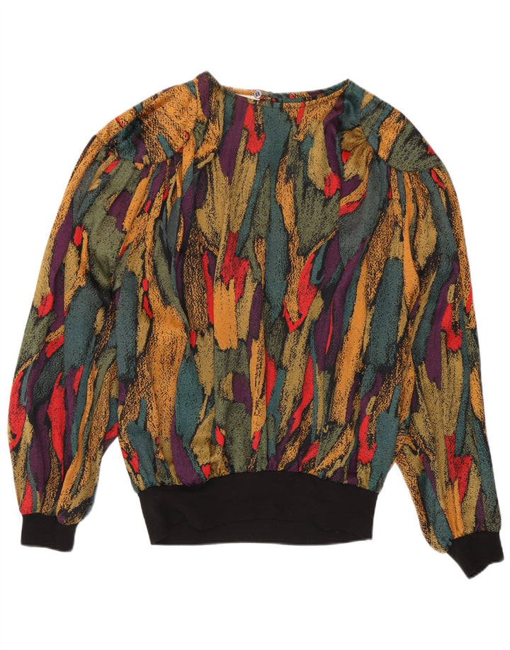 Top camicetta vintage da donna con motivo astratto UK 14 grande multicolore