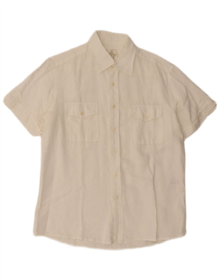 Camicia a maniche corte da uomo Mash grande in lino bianco sporco