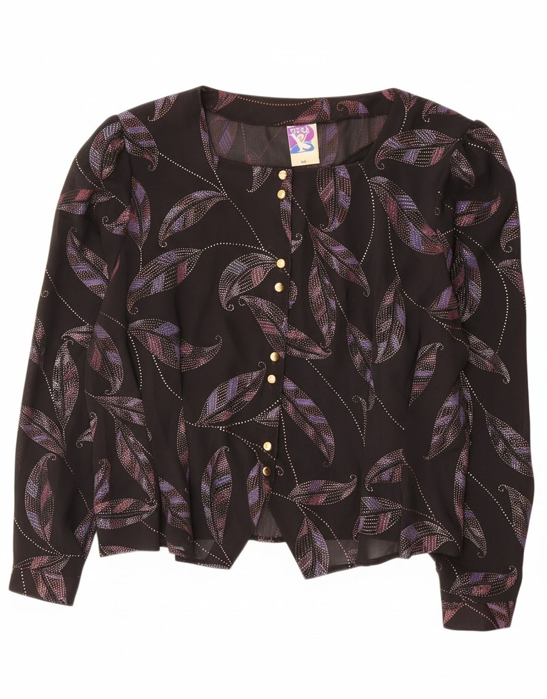 YESSICA Womens Abstract Pattern Crop Shirt Blouse EU 44 XL Black Polyester