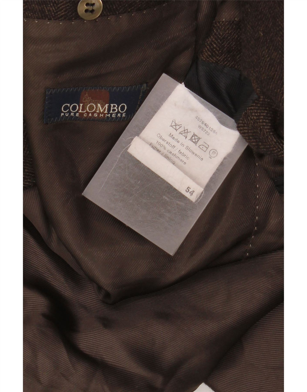 COLOMBO Giacca blazer da uomo a 2 bottoni EU 54 2XL Cashmere a spina di pesce marrone