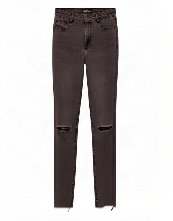 Jeans skinny effetto invecchiato da donna Zara EU 38 piccolo W28 L28 cotone grigio