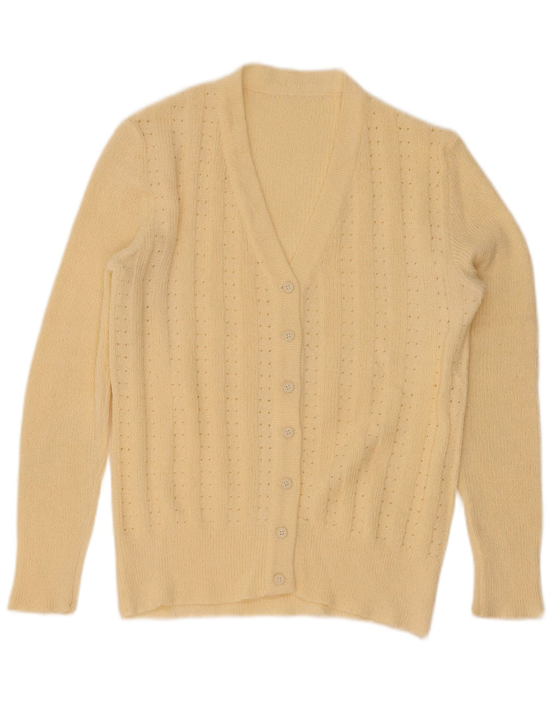 Maglione cardigan da donna vintage UK 12 giallo medio