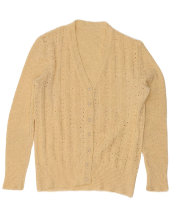 Maglione cardigan da donna vintage UK 12 giallo medio