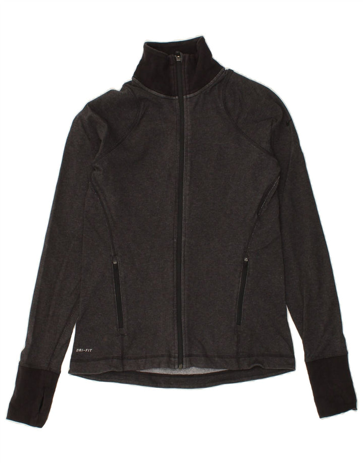 NIKE Womens Dri Fit Tracksuit Top Jacket UK 12 Medium Grey Cotton Vintage Nike and Second-Hand Nike from Messina Hembry 