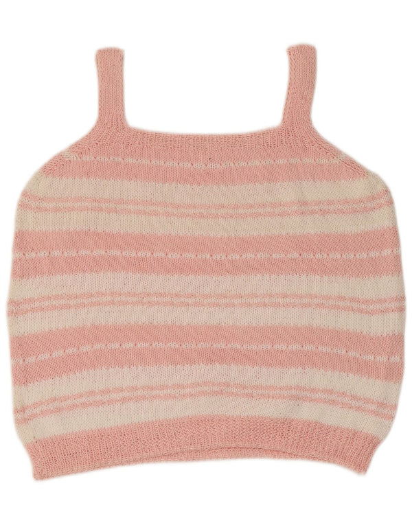 Canottiera in maglia da donna VINTAGE UK 14 grandi righe rosa