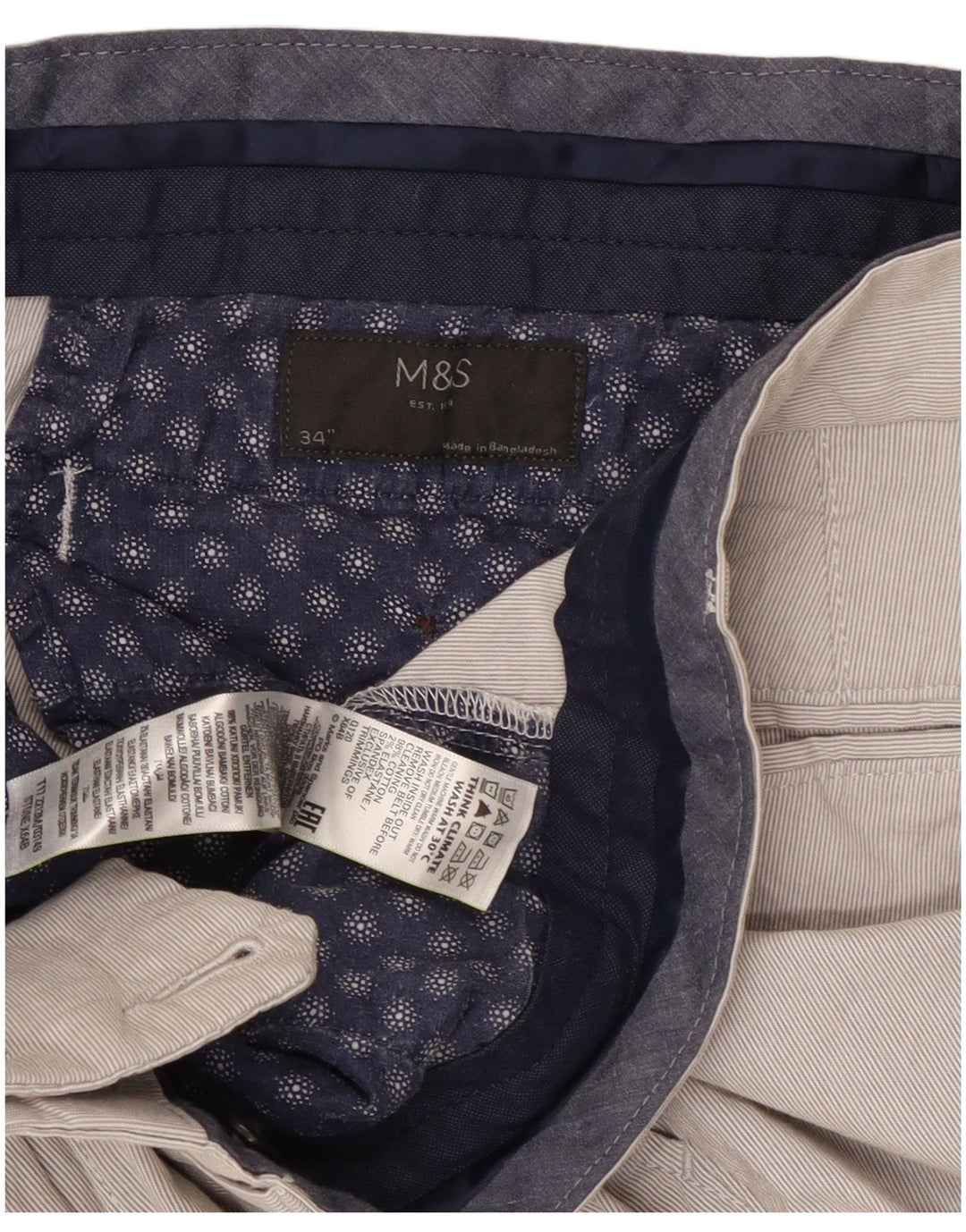 Pantaloncini chino da uomo Marks & Spencer W34 grandi in cotone grigio