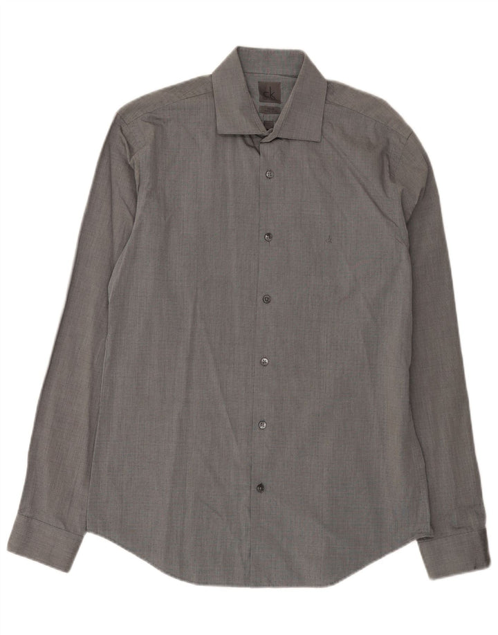 Camicia aderente da uomo Calvin Klein taglia 39 15 1/2 cotone maculato grigio medio