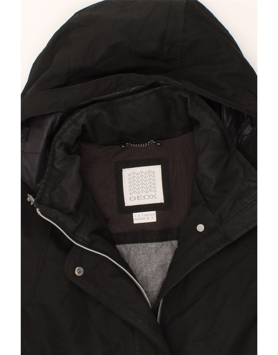 GEOX Womens Hooded Overcoat UK 10 Samll Black Polyester Vintage Geox and Second-Hand Geox from Messina Hembry 