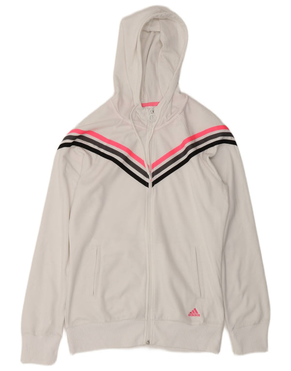 Maglione con cappuccio e zip da donna Adidas UK 16 Large Bianco Colourblock Poliestere