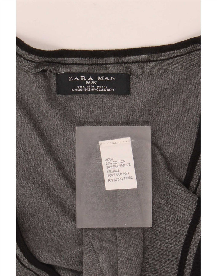Maglione cardigan da uomo Zara in cotone a righe grandi grigie