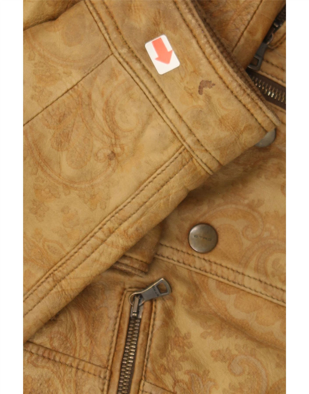 ETRO Womens Jacket IT 42 Medium Brown Paisley Leather Biker Vintage Etro and Second-Hand Etro from Messina Hembry 