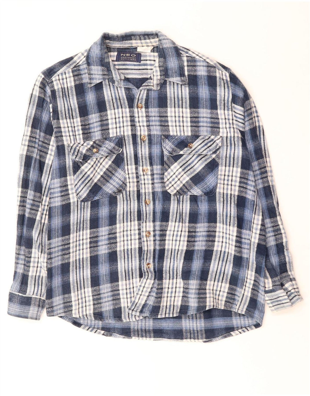 VINTAGE Camicia da uomo in flanella di cotone a quadri blu grande