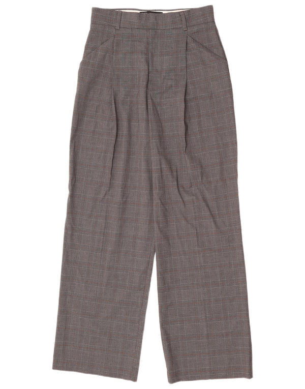 Pantaloni casual a gamba larga da donna Zara UK 8 Small W26 L30 scozzese grigio